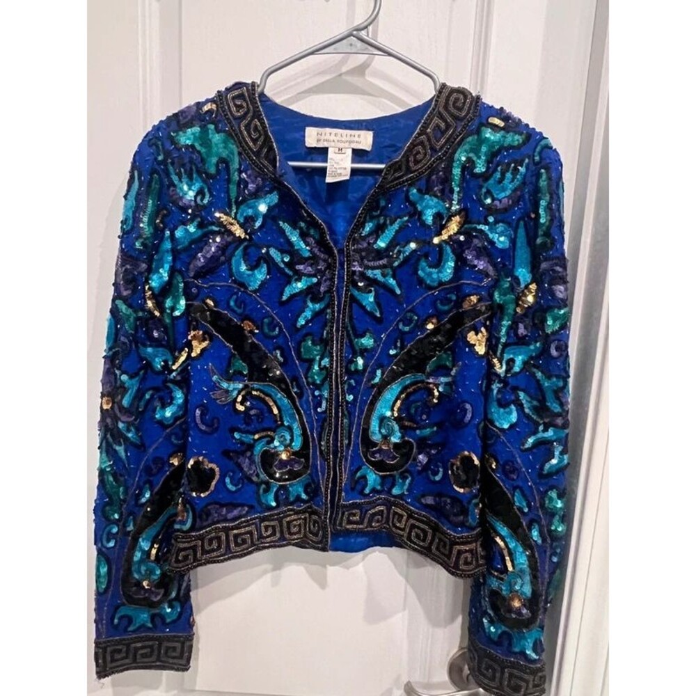Vintage Niteline Della Roufogali Silk Sequin Beaded Jacket Women’s M